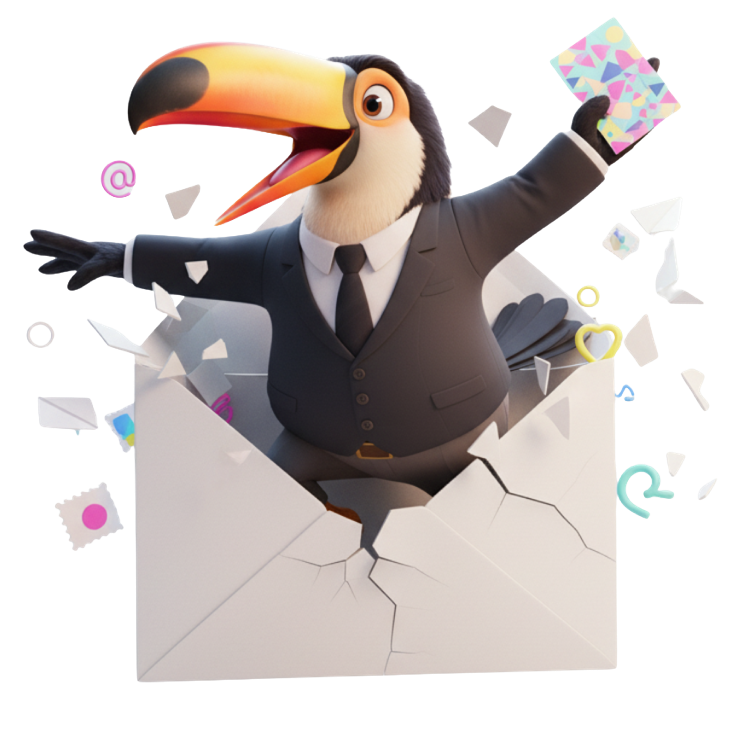 Toucan breaking through envelope